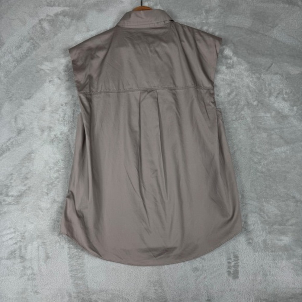 Zara Tie Neck Sleeveless Poplin Blouse Women M Taupe Grey NEW - Picture 6 of 13
